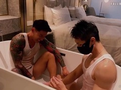 Chinese beauty gives an amazing blowjob and handjob