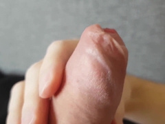 Tugging my uncircumcised stiffy close up for you to witness