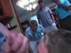 College gay gangbang with freshers giving BJs