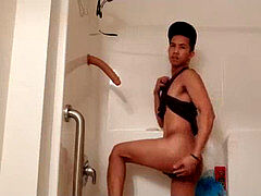 twink Raul dildo jerking In Shower