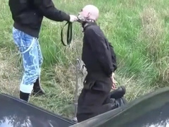 Worthless skinhead sub and fucked outdoors