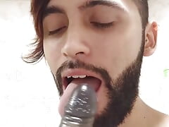 Playing with a black dildo until I cum in an intense prostate orgasm