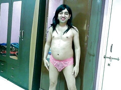 Cute and Nude sissy crossdresser femboy Sweet Lollipop masturbation and cumshot.