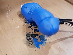 Blue cock milked with 2b estim on a dinner tray