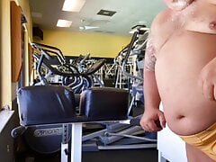 Retired wrestling muscle bull Coach blows a load training at the gym