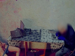 I pull out my manmeat in front of a elderly repair technician