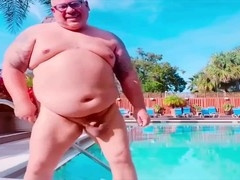 Chubby fat cock, grandpa jerking off, grandpa cums