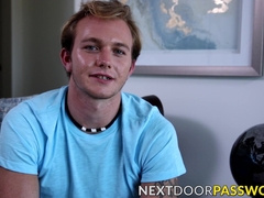 Attractive gay dude with sweet tattoos masturbates solo