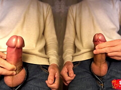 Two step brothers their uncircumcised big cocks on camera - double video