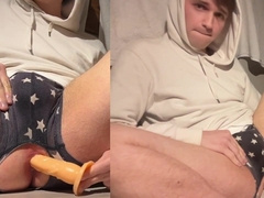 Close up of cock-squeezing man labia