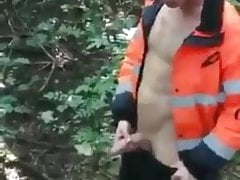 scally builder pisses in the woods