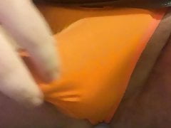 Playing With My Bulge In a Orange Spandex Man Thong