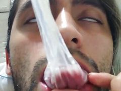 Cum inside a condom, eat the cum and cum a second time - Camilo Brown