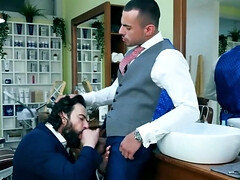 Bearded man endures hefty cock down the ass after special blowjob