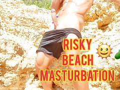 Sexy guy masturbating his big cock in a public beach - Almost Caught