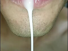 mouth milk, long tongue, sloopy, hard, kiss, tongue, playing with your cum, submissive, throat,