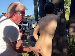 Twink is in having a gangbanging party while outside