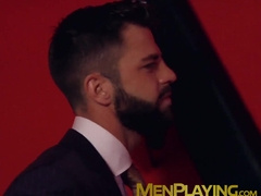 Bondage with two classy dudes ends with some nice hard anal