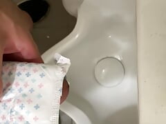 Cumming on the Sanitary pad in public toilet