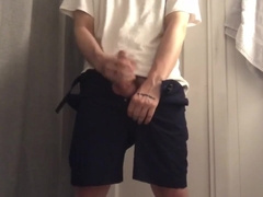 A young boy in cut-offs determined to jack off his man meat and jism