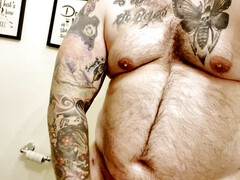 Sexy tatted bear stroking