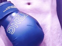 Cock and ball busting with boxing glove, huge cumshot in the end