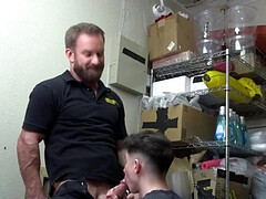 Muscular security guard accuses the lad of shoplifting