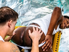 Black man with a fit figure is banging a tattooed bottom