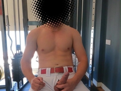 Baseball dude strokes after gym