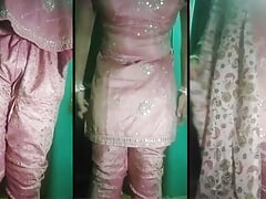 Indian Gay Crossdresser wife Gaurisissy xxx sex in pink salwar kurta pressing her big boobs