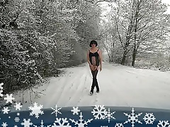 Trans Sissy Slut - Winter Outdoor Flash