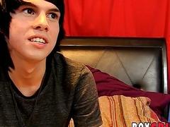 Emo takes his clothes off to masturbate after an interview