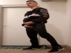 Jerking off in apartment building corridor