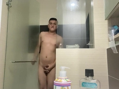 latino showers and uses his plaything