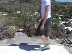 Glorious yoga enthusiast Jesse Jordan tugs his long fuck-stick