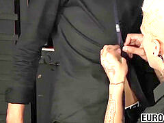 tatted blondie homosexual cums after a hard ass pounding