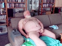 Bear guy gets off after playing sports