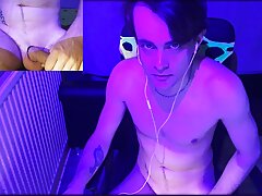 Skinny Young Straight guy masturbates in front of webcam + camera below table.