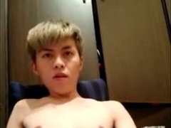 bleeched hair asian twink with cut dick JO on cam (1'55'') 3