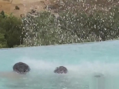 Muscular outdoor hunks spitroasted in the sun