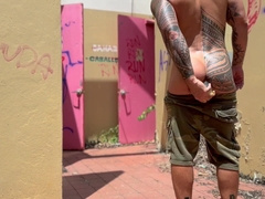 Hiking outdoors and faux-cock fuckin'