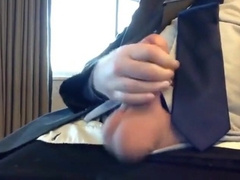 Suited Silver Fox Jerks Off Solo