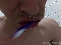 POINT OF VIEW guzzling slaver in the morning