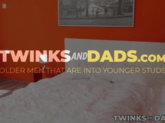 Hung twink Casper Ivarsson barebacks a tanned tattooed daddy John Decker