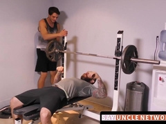 SayUncleNetwork.com - Wooly daddy smashes his jock son after hoisting weights in the gym