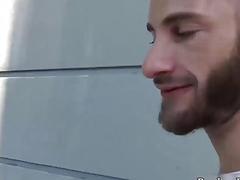 Bearded stud strips and jerks off with a gay guy
