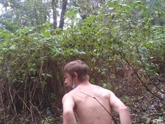 Lad uses XXL plaything in forest
