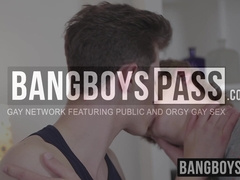 Twink lovers Nicholas and Martin bareback passionately on the couch