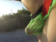 My panty rips while running and I get caugh bare by a cyclist