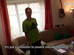 Ponytailed blonde guy fucked in the ass prior to taking a facial